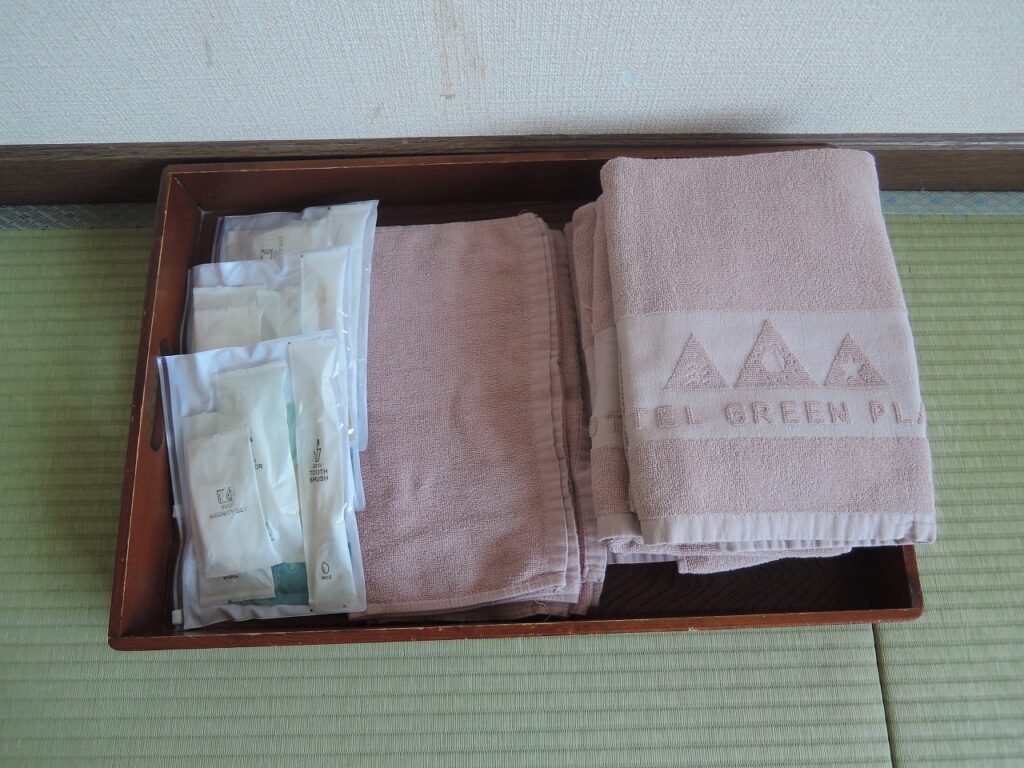 和室に置かれたタオル類