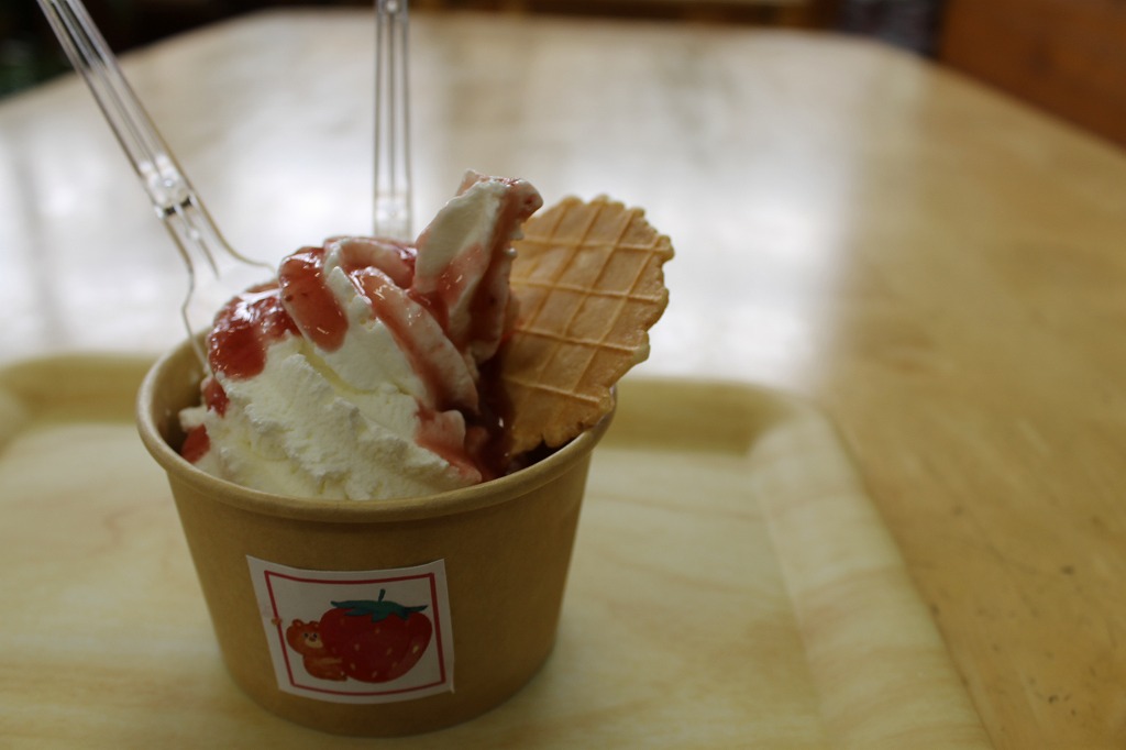 アグリパークの特性いちごソースのソフトアイス