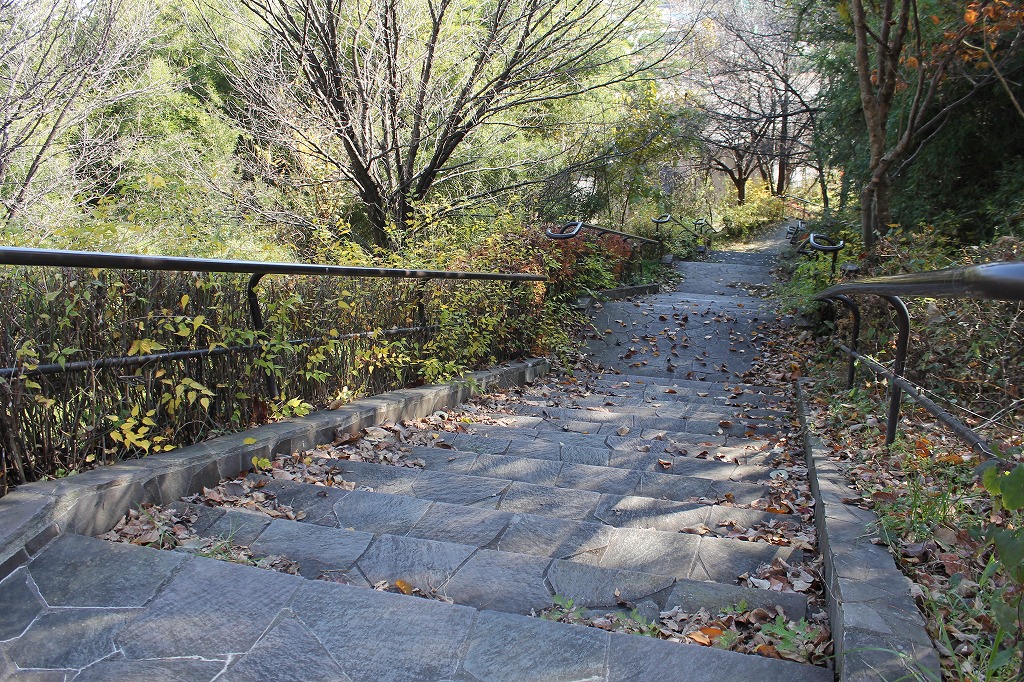 稲荷山公園への階段を上から見たところ