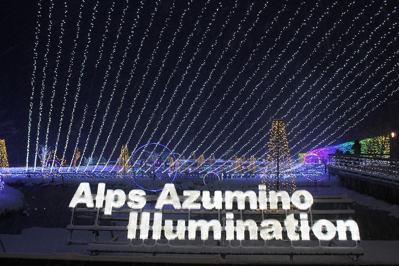 国営アルプスあづみの公園のエンブレムのイルミネーション