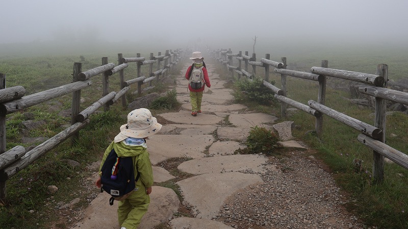 牛伏山から山本小屋までの遊歩道を歩く子どもの様子